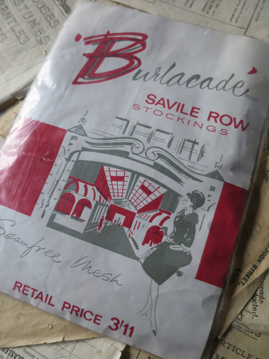 Vintage 1960's Unused Burlacade Saville Row Seam Free Micromesh Nylon Stockings-Size 9.5