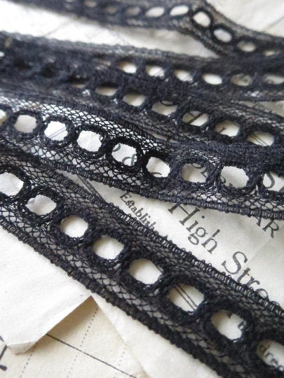 Black English Nottingham Lace- Valenciennes Eyelet Insertion- 1.7 cm