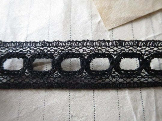 Black English Nottingham Lace- Valenciennes Eyelet Insertion- 1.7 cm