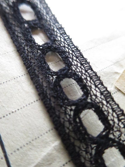 Black English Nottingham Lace- Valenciennes Eyelet Insertion- 1.7 cm