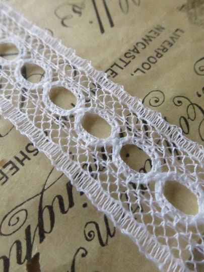 White English Nottingham Lace- Valenciennes Eyelet Insertion- 1.7 cm