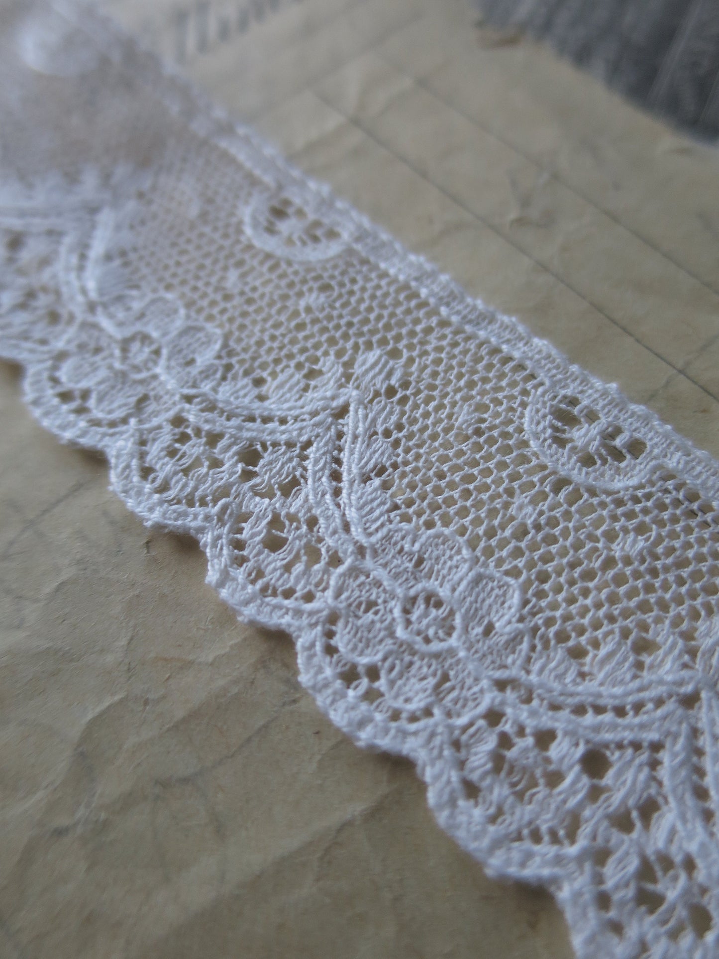 Off White English Nottingham Lace- Diamond & Floral Point Lace- 3.5 cm