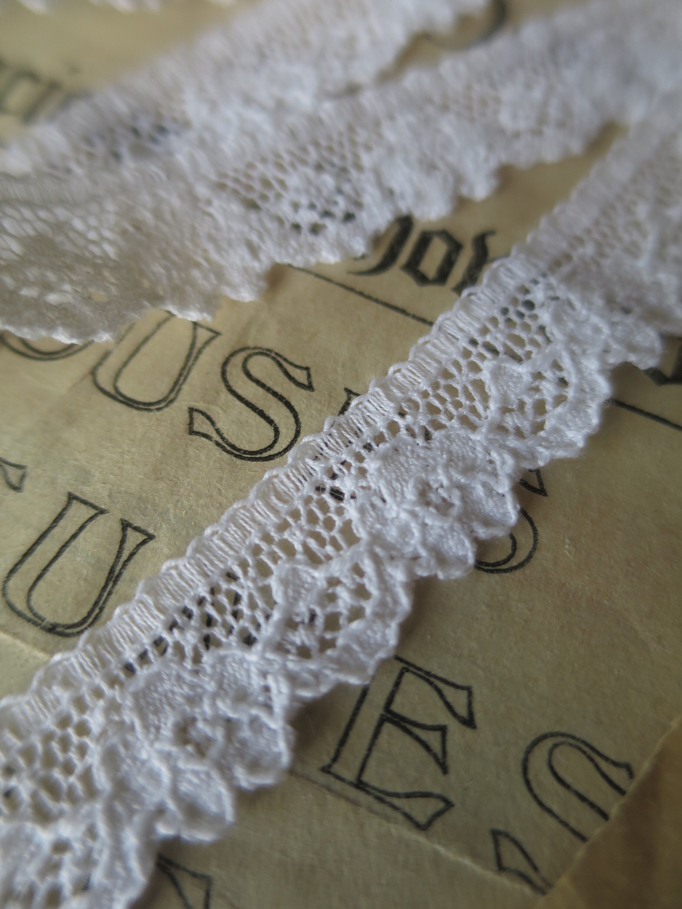 White English Nottingham Lace- Raised Floral- 1.3 cm