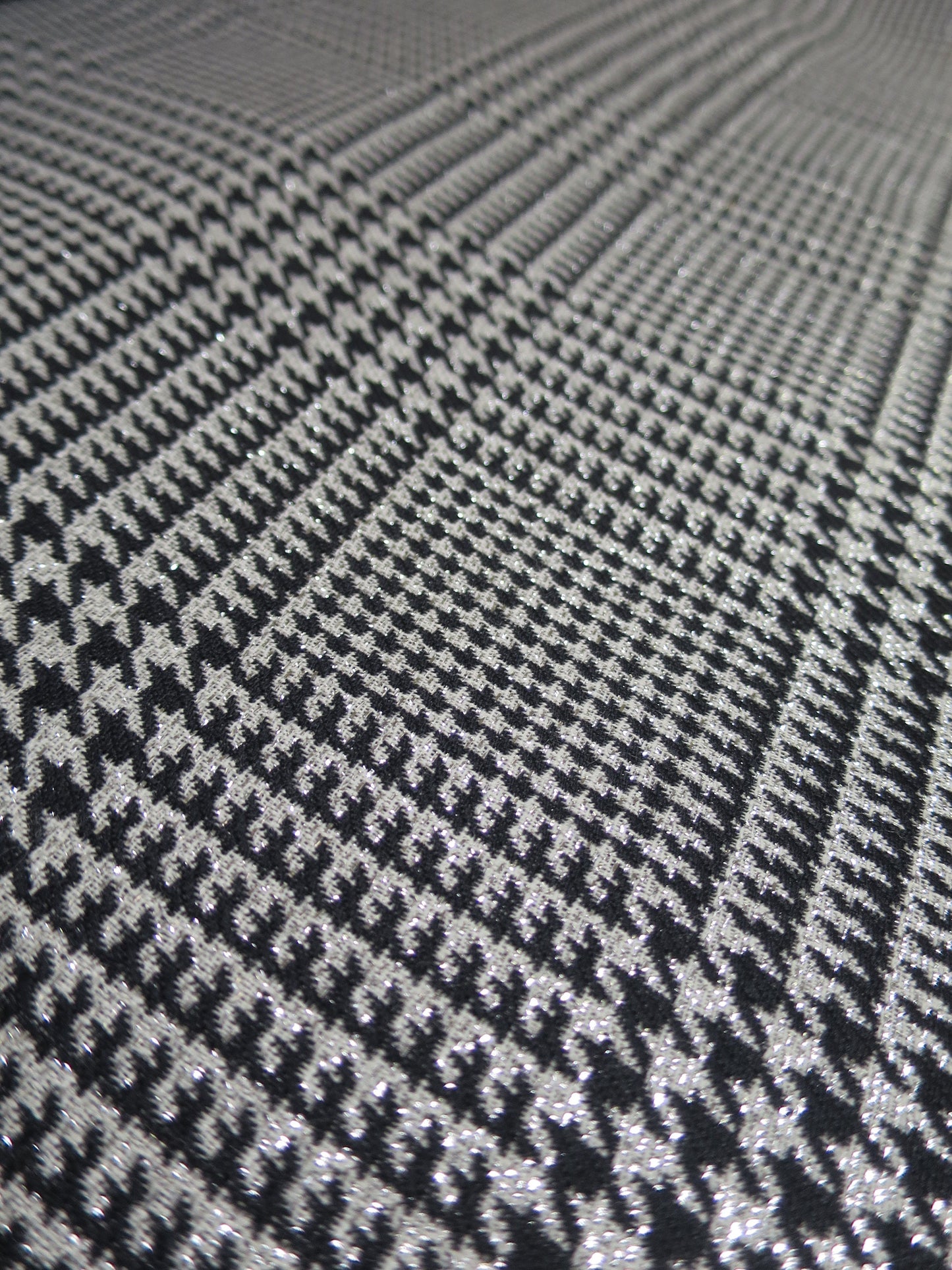 Silver & Black Plaid Check Wool Fabric- By the Meter