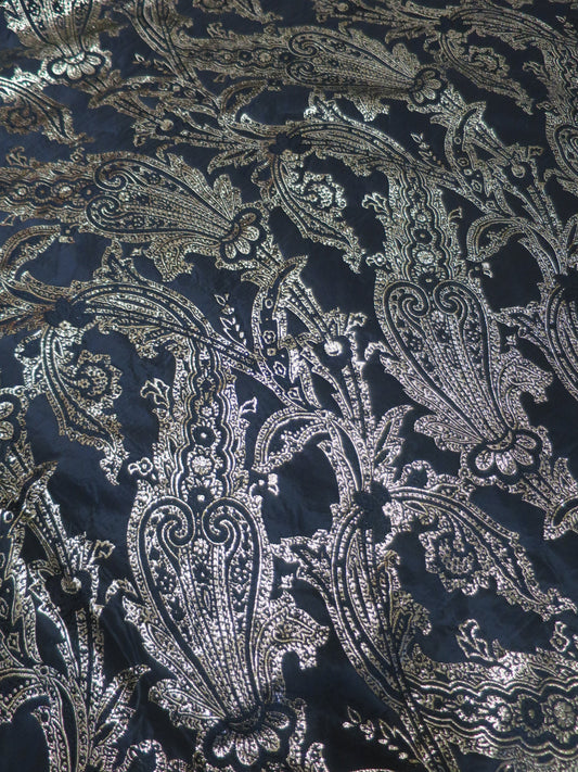 Paisley Jacquard Black & Gilt Brocade Fabric- By the Meter