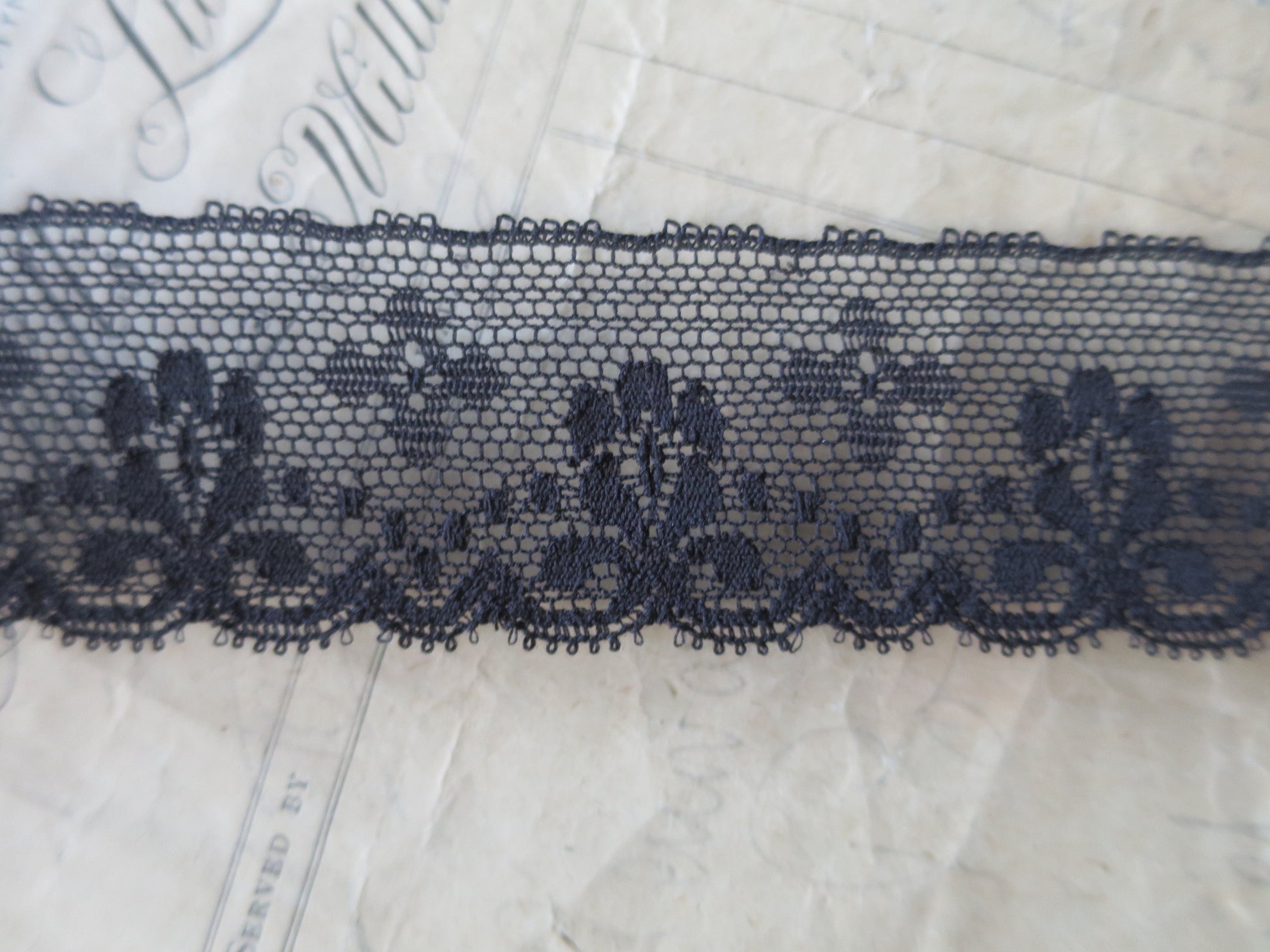 Black English Nottingham Lace- Floral Spots Point Lace- 3.5 cm