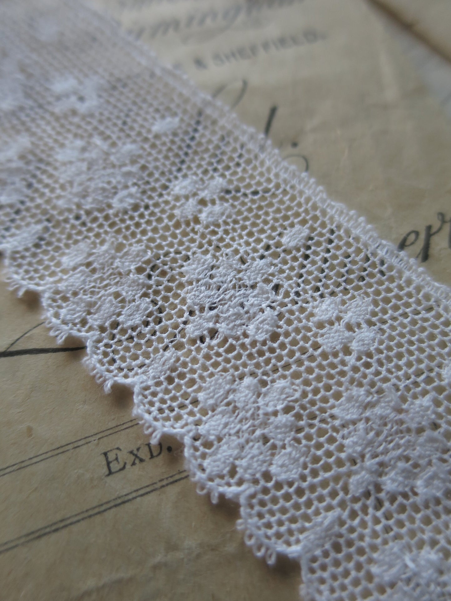 Off White English Nottingham Lace- Diamond Spots- 3.5cm