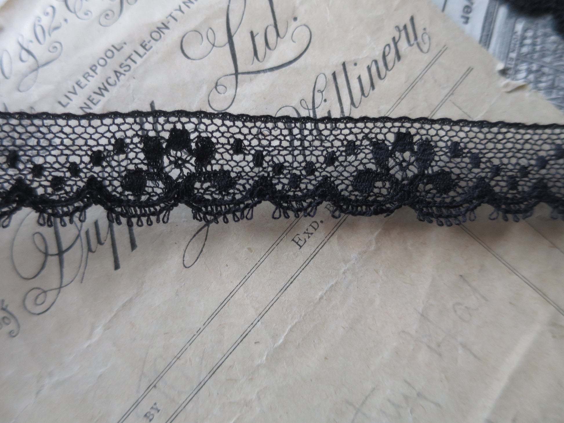 Black English Nottingham Lace- Valenciennes Floral Spot- 2.2 cm