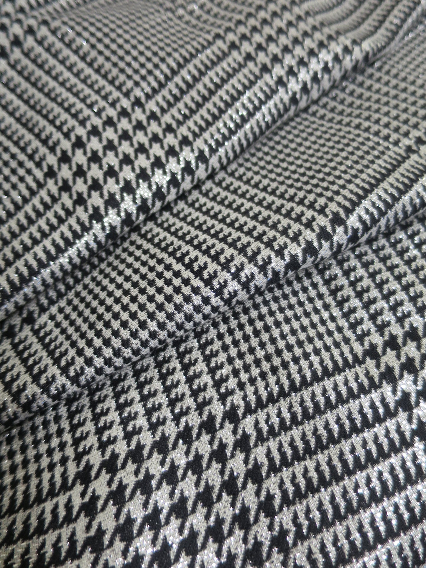 Silver & Black Plaid Check Wool Fabric- By the Meter