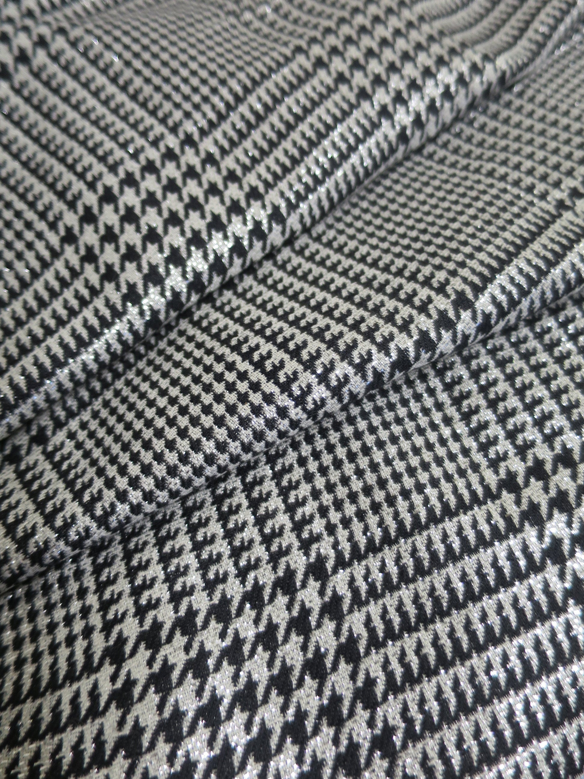 Silver & Black Plaid Check Wool Fabric- By the Meter