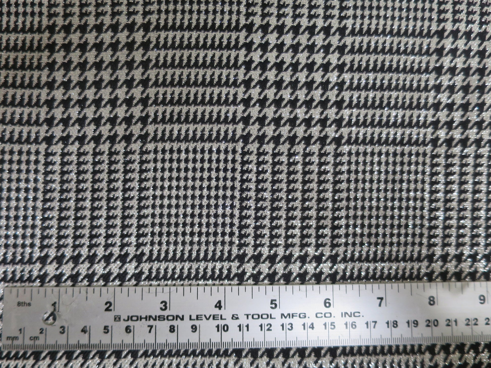 Silver & Black Plaid Check Wool Fabric- By the Meter