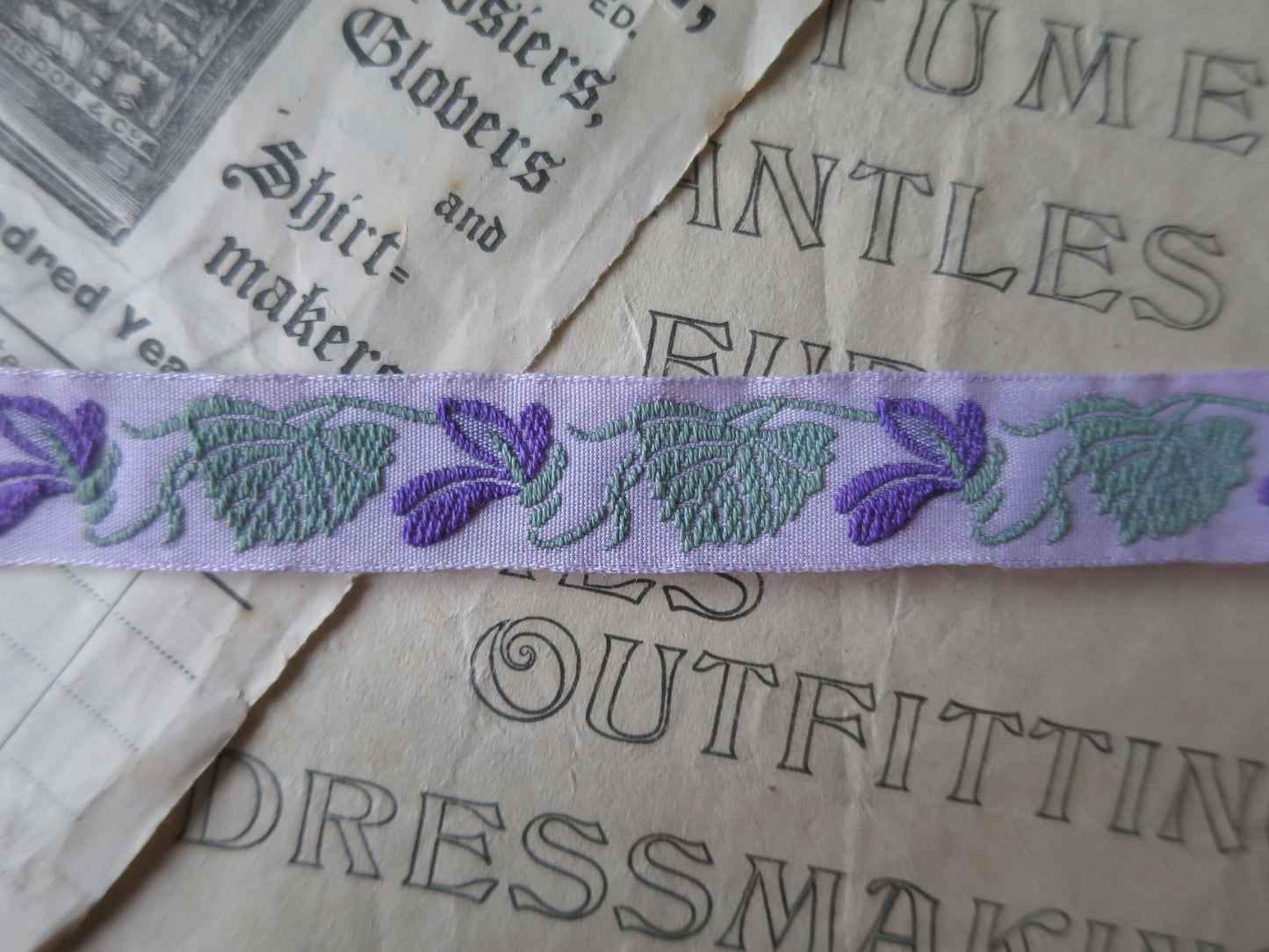 Literal Violets 15 mm Jacquard Woven Ribbon