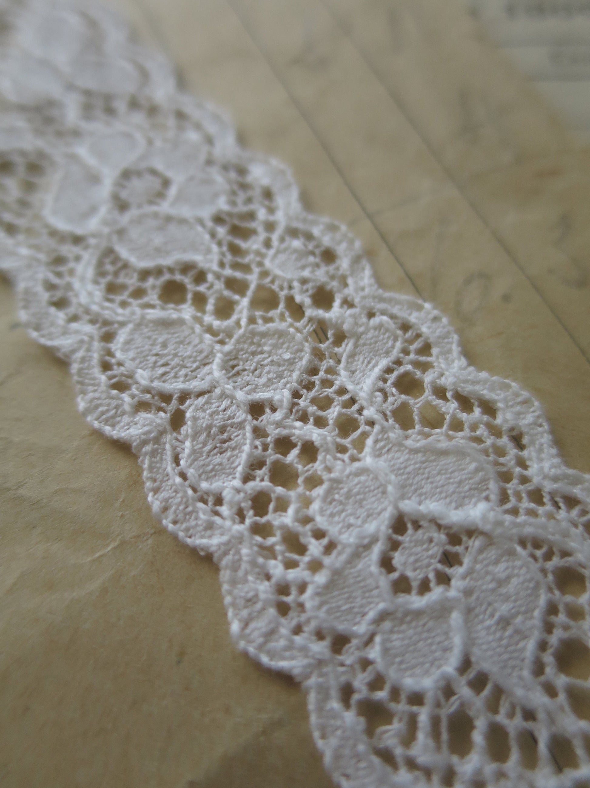 Off White English Nottingham Lace- Scalloped Raised Floral Guipure- Galloon- 2.7 cm