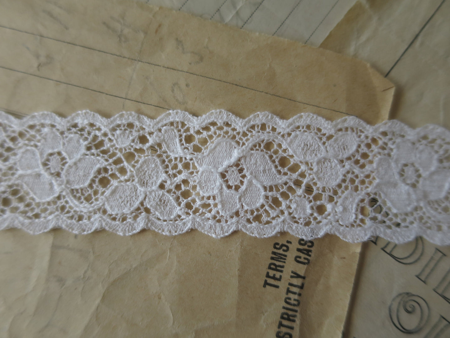 Off White English Nottingham Lace- Scalloped Raised Floral Guipure- Galloon- 2.7 cm