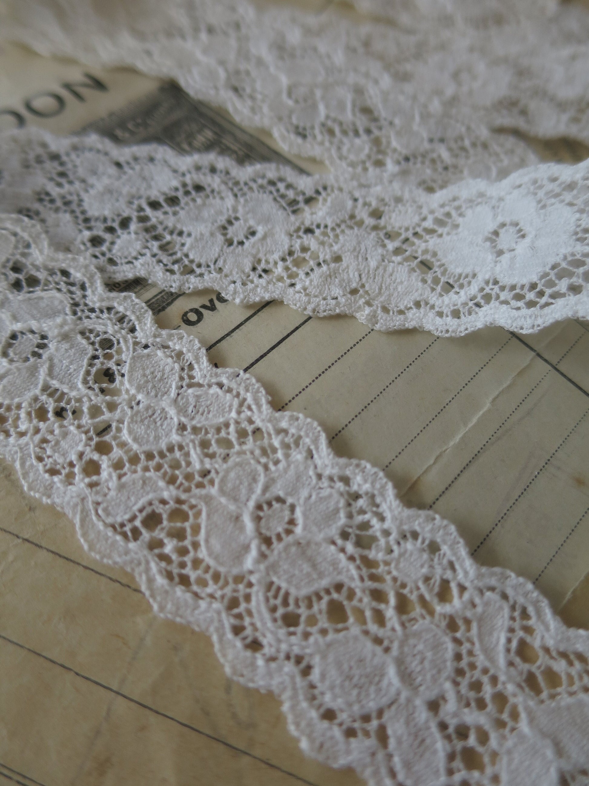 Off White English Nottingham Lace- Scalloped Raised Floral Guipure- Galloon- 2.7 cm