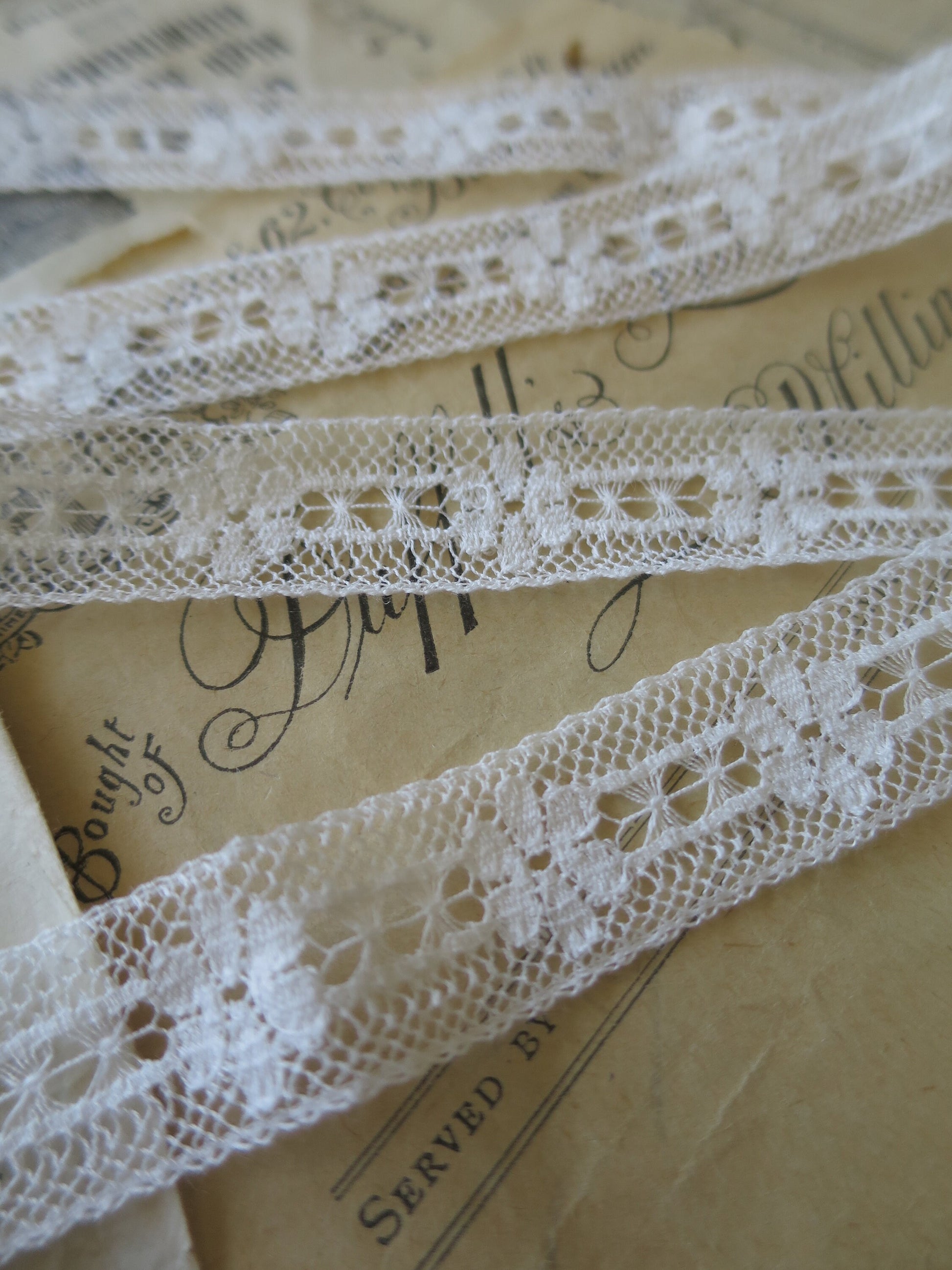 Off White English Nottingham Lace- Floral & Openwork Point Lace- Insertion- 1.7 cm