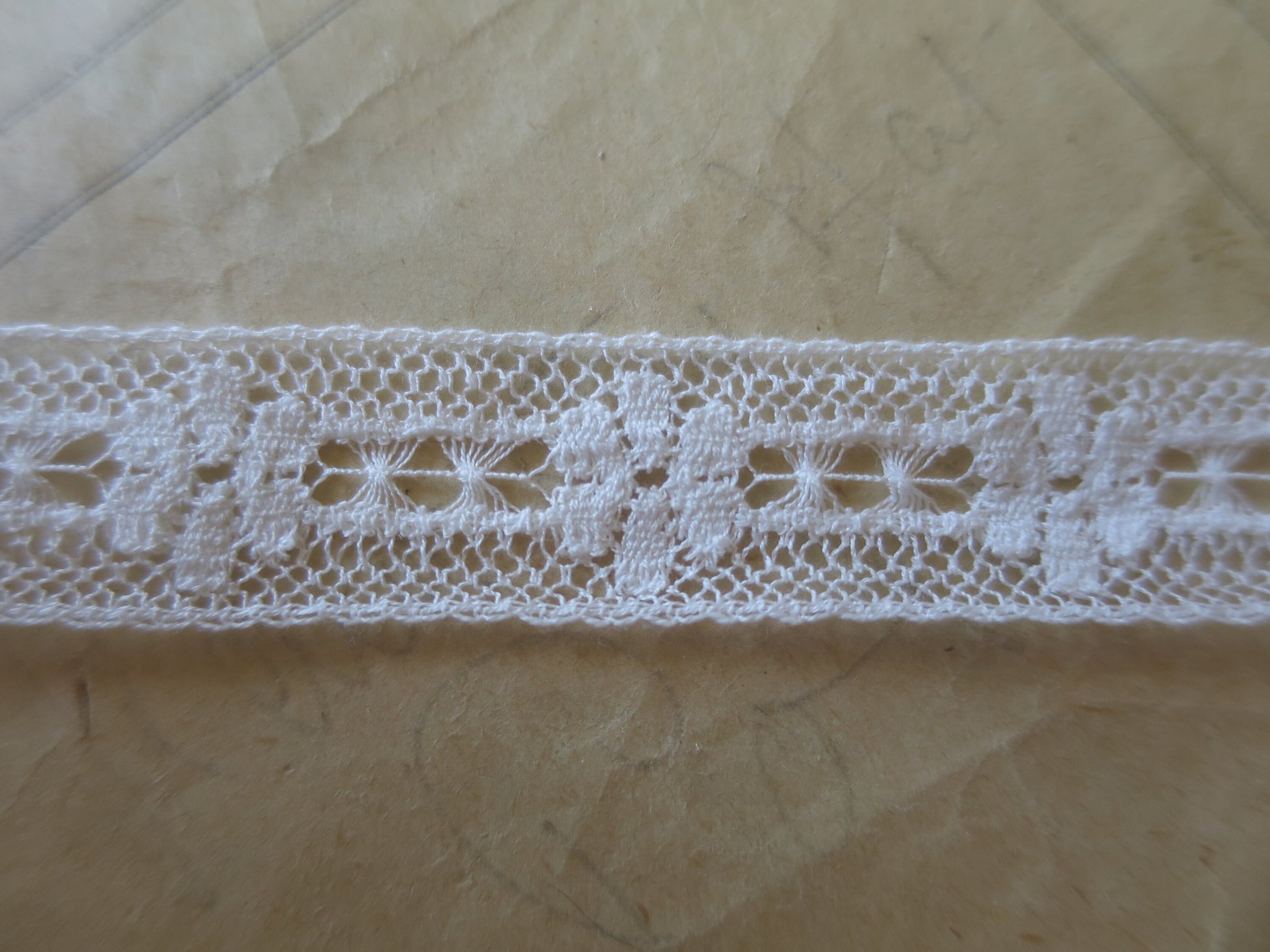 Off White English Nottingham Lace- Floral & Openwork Point Lace- Insertion- 1.7 cm