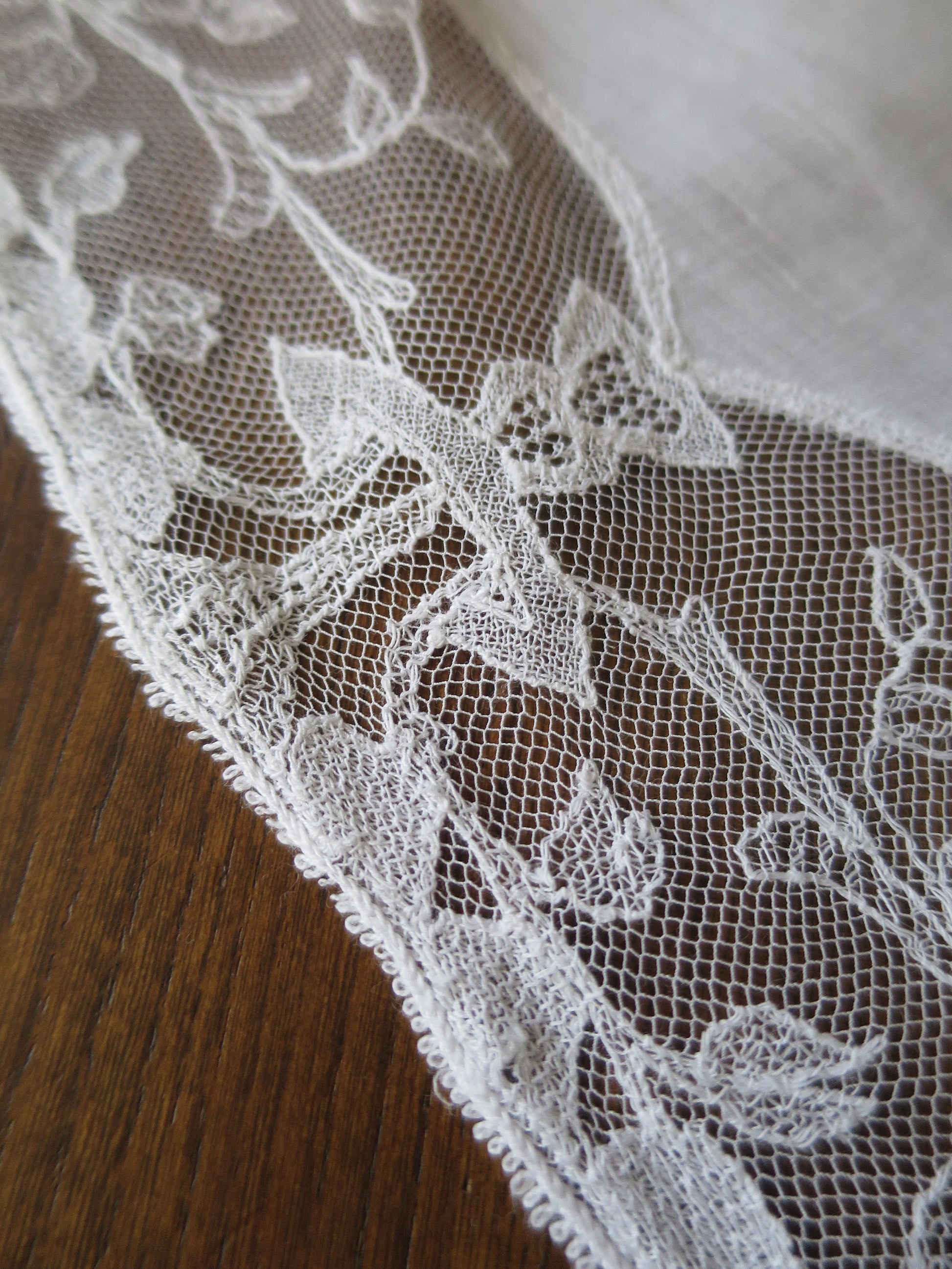 Pretty Antique Wedding Handkerchief- Floral Limerick Embroidered Net