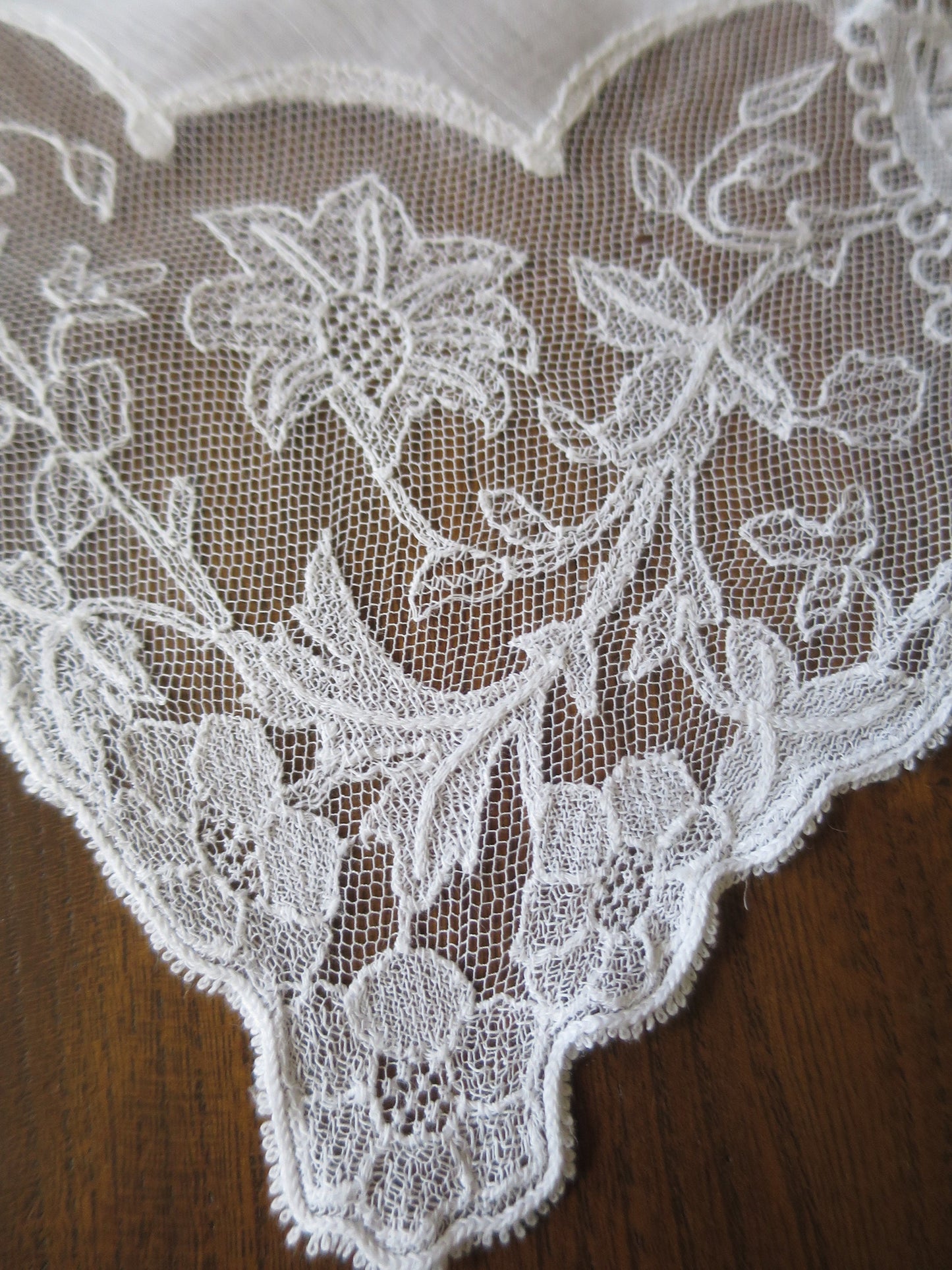 Pretty Antique Wedding Handkerchief- Floral Limerick Embroidered Net