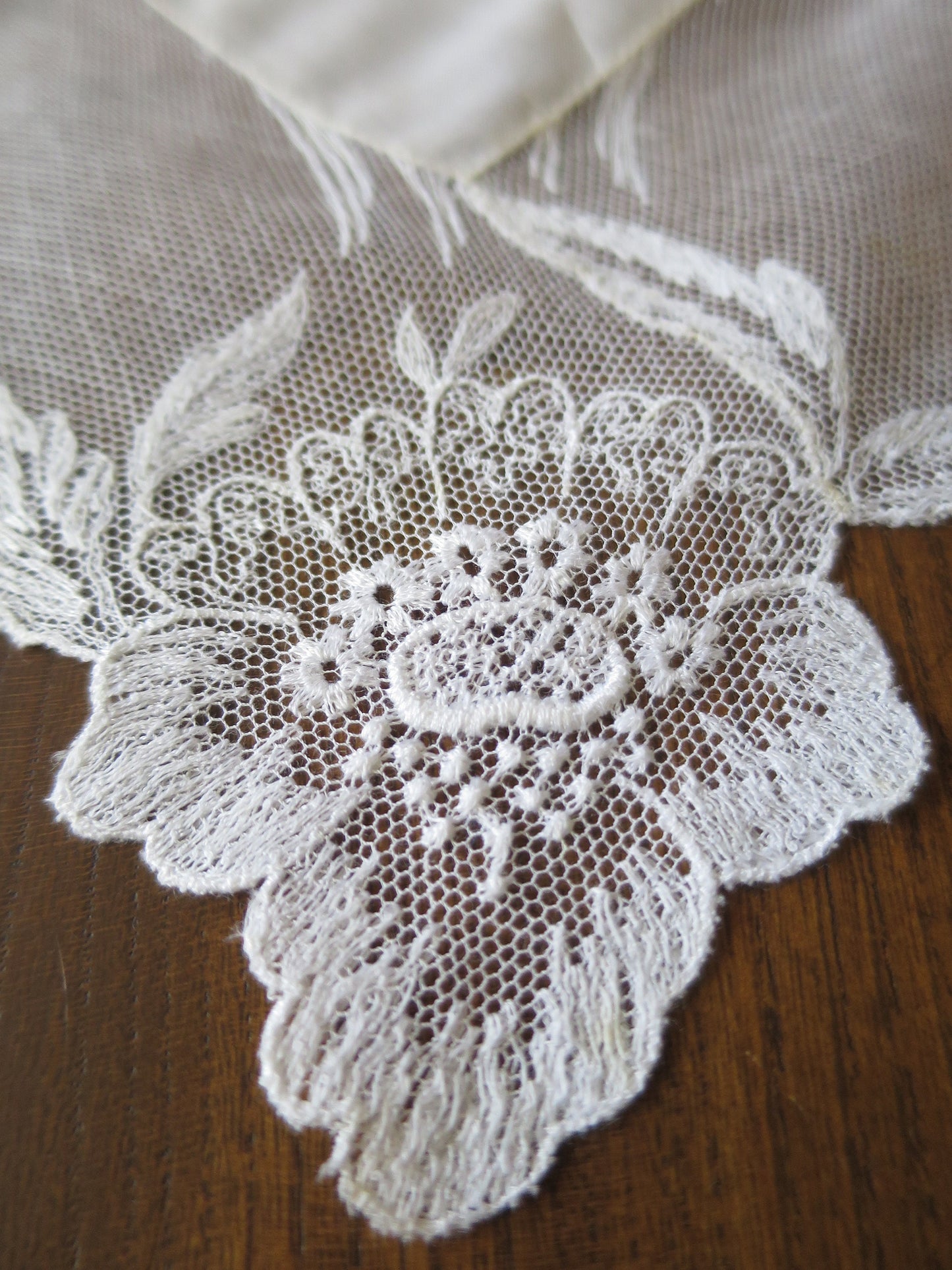 Pretty Antique Wedding Handkerchief- Floral Motifs on Embroidered Net