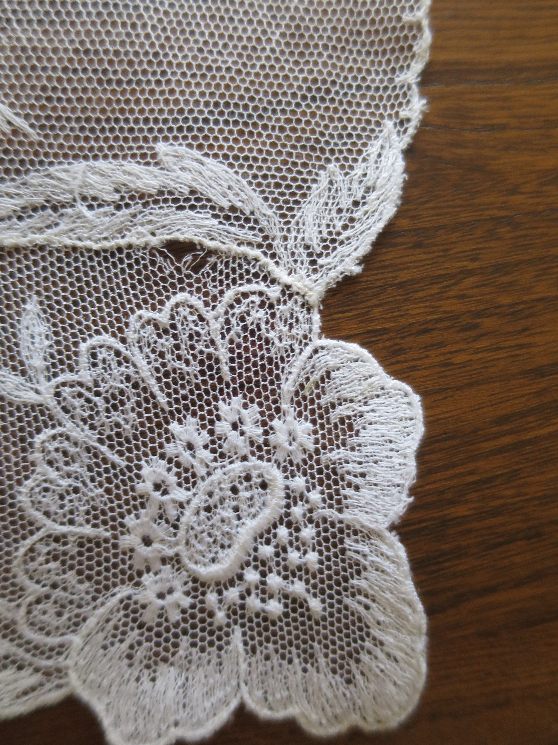 Pretty Antique Wedding Handkerchief- Floral Motifs on Embroidered Net