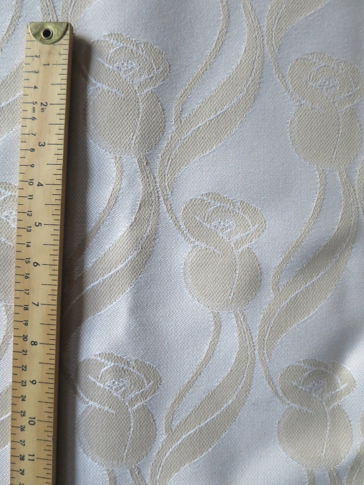 Handwoven Scottish Damask- Margaret Macdonald Mackintosh Roses- White & Sand- By the Meter- Home Furnishings- Upholstery