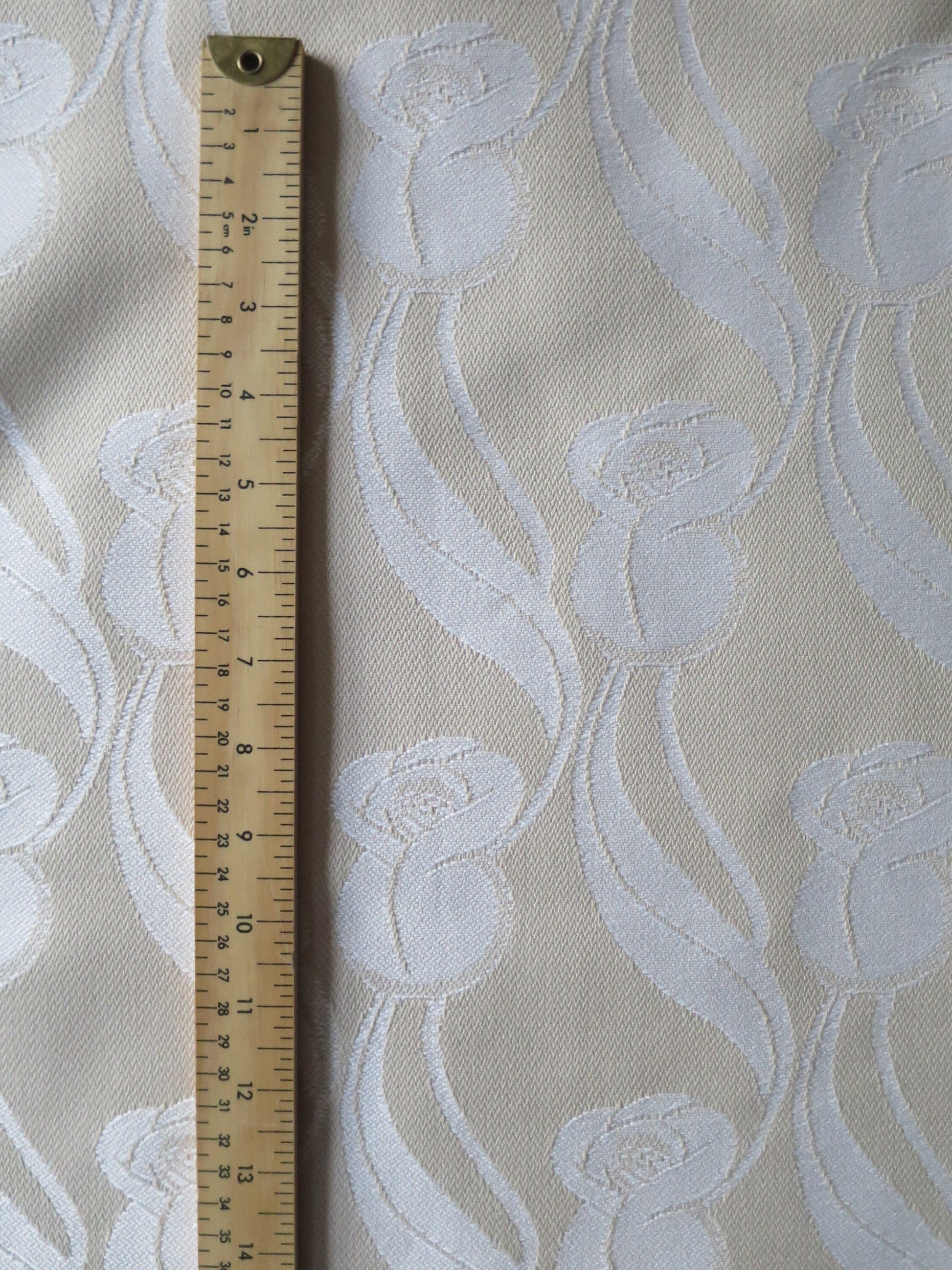 Handwoven Scottish Damask- Margaret Macdonald Mackintosh Roses- White & Sand- By the Meter- Home Furnishings- Upholstery