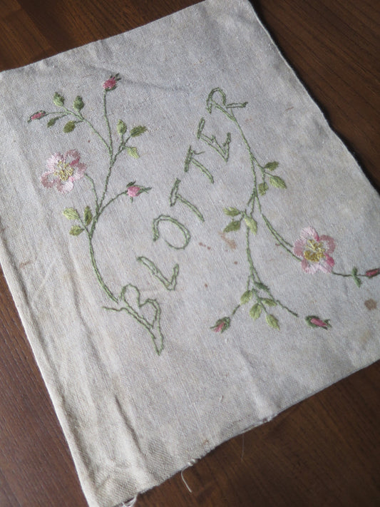 Antique Belle Epoch Linen Blotter Case- Silk Hand Embroidery