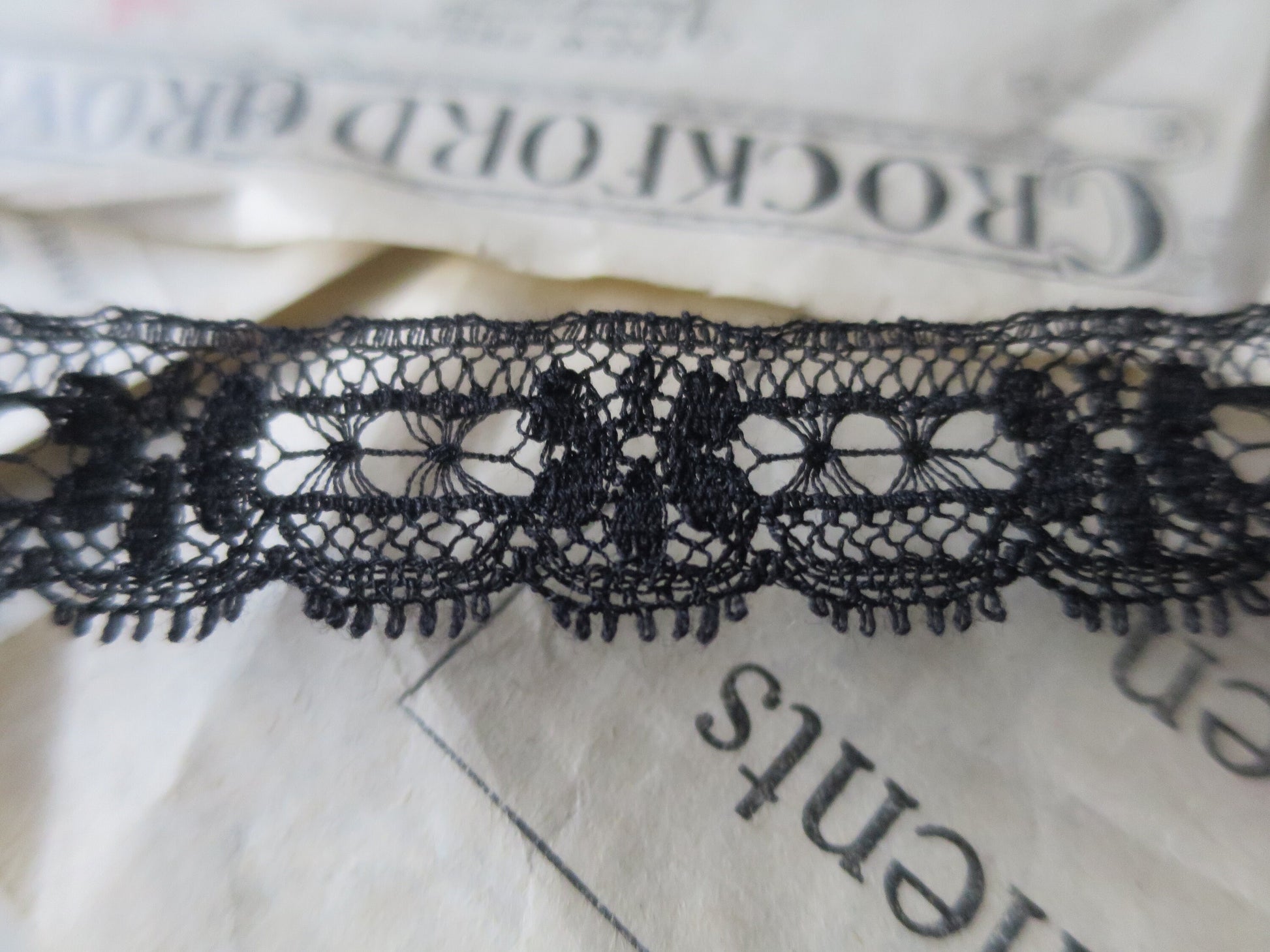 Black English Nottingham Lace- Floral & Openwork Point Lace- 1.7 cm