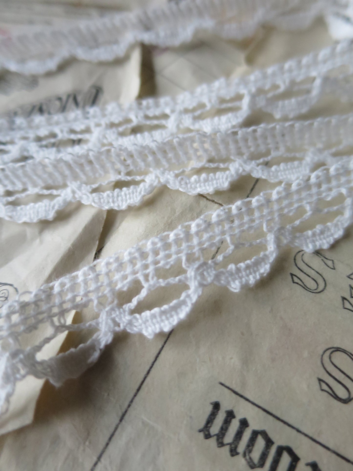 Off White English Nottingham Cluny Lace- Openwork Scallops- 2 cm