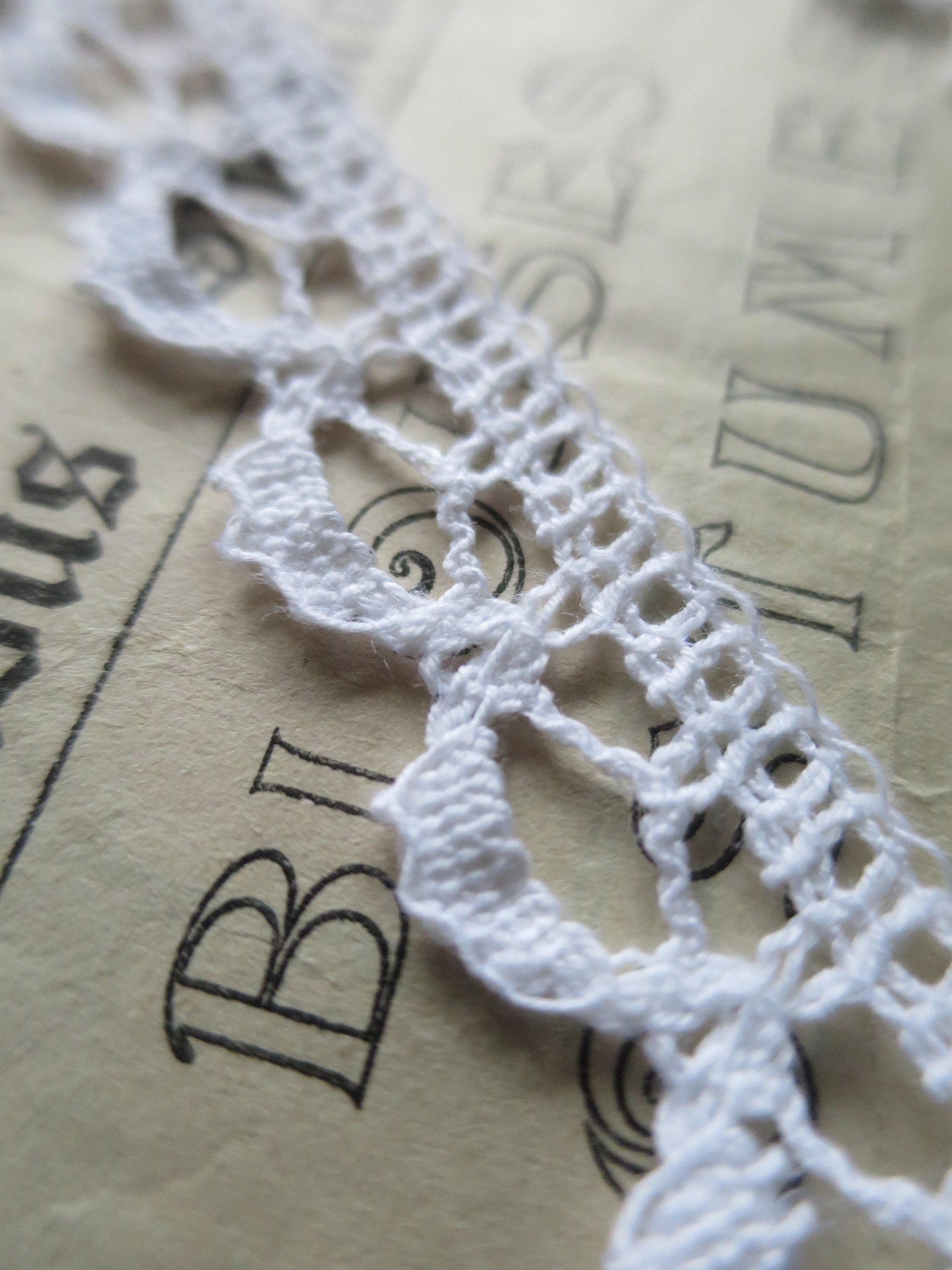 White English Nottingham Cluny Lace- Openwork Scallops- 2 cm