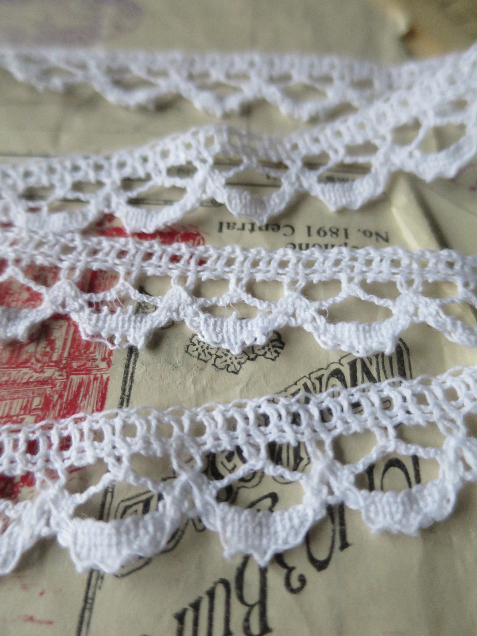 White English Nottingham Cluny Lace- Openwork Scallops- 2 cm