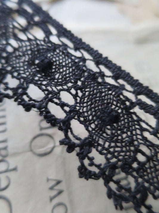 Black English Nottingham Lace- Openwork Torchon- 4.3 cm