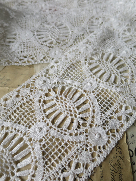 Off White English Nottingham Cluny Lace- Bedfordshire/ Le Puy Guipure- Insertion- 12 cm