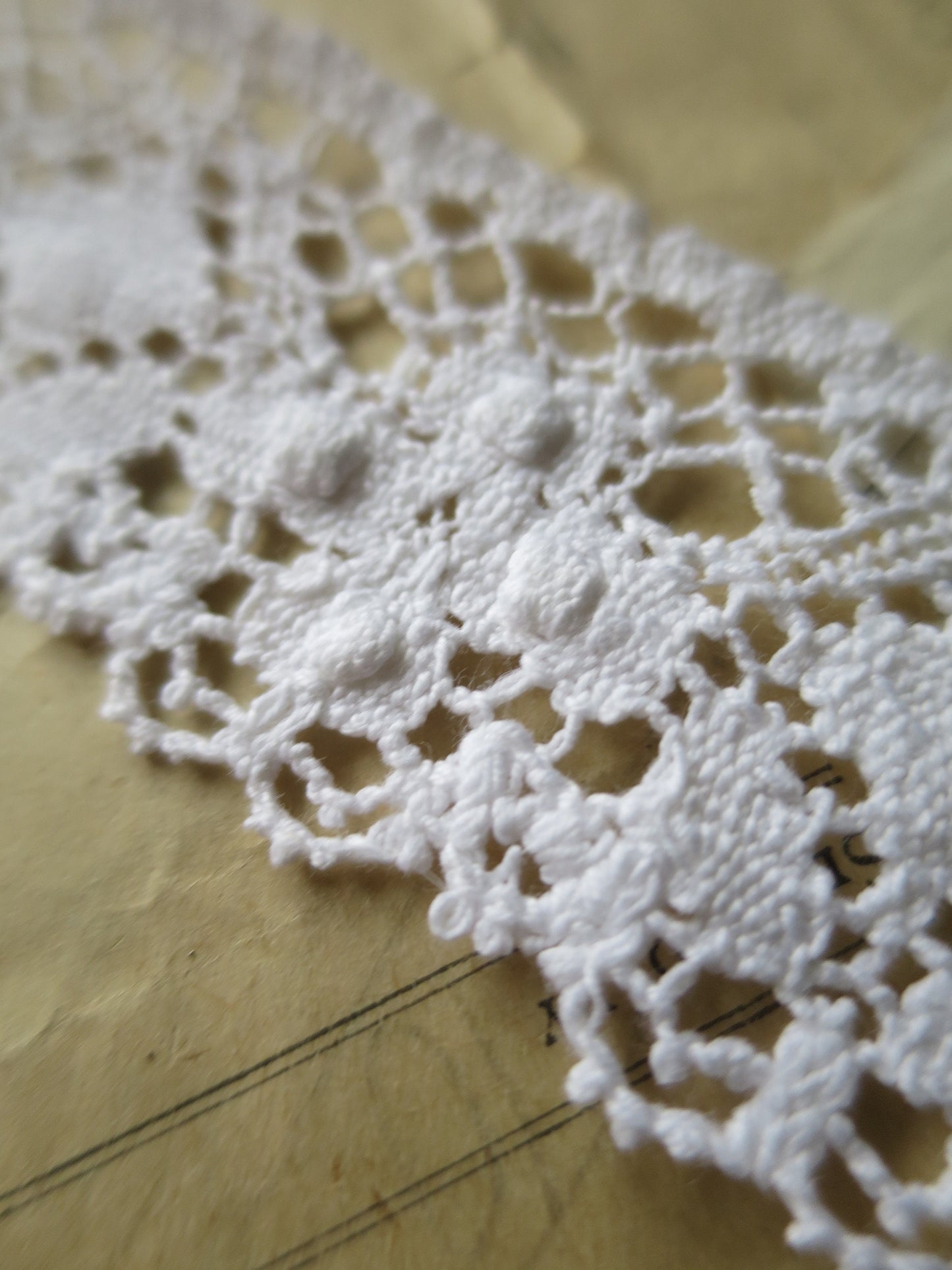 White English Nottingham Cluny Lace- Diamond & Raised Spots Torchon Guipure - 4.3 cm