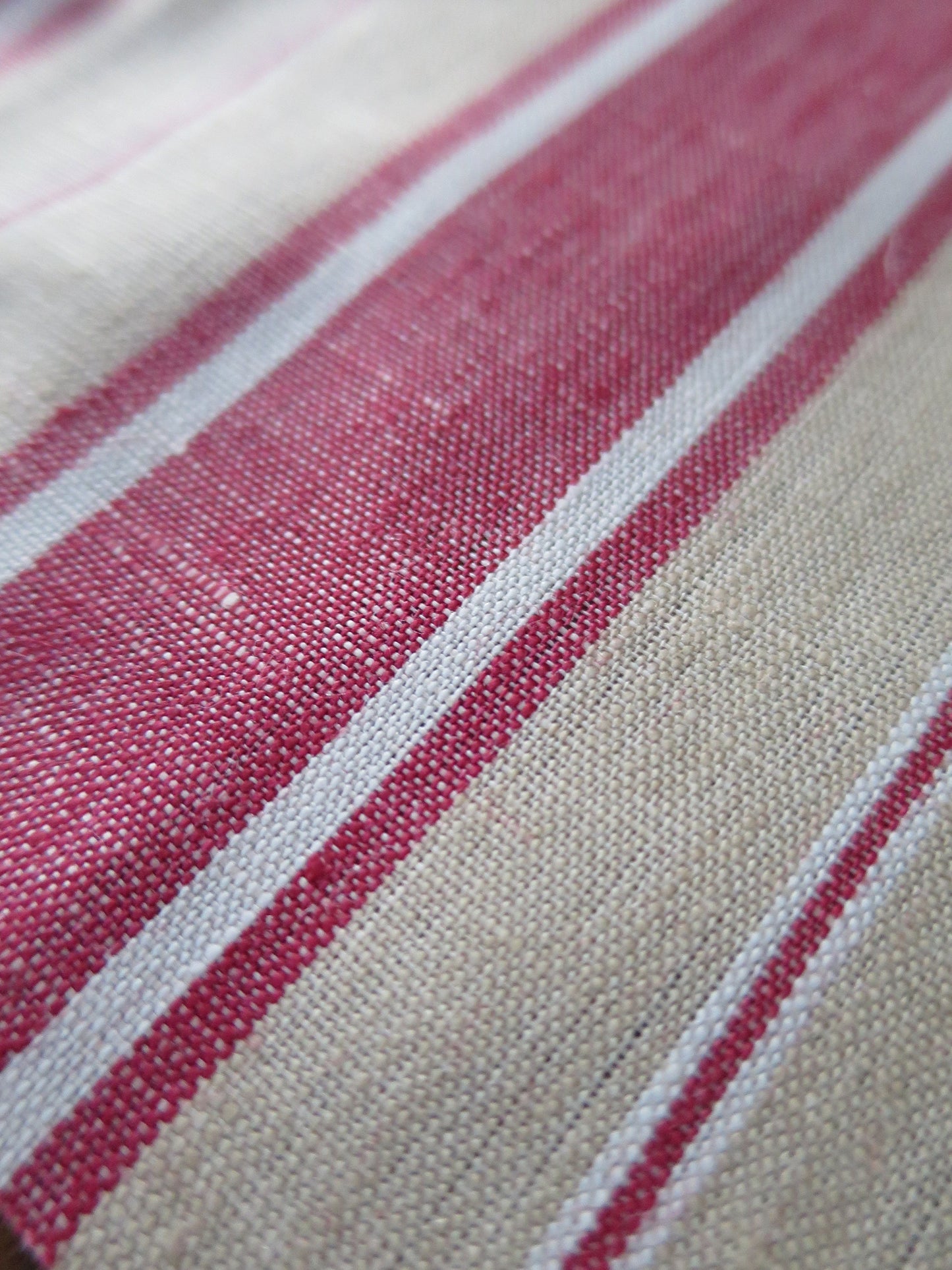 Handwoven Linen Scotch Holland Blind Fabric- Historical 1914- Red & Vanilla- by the Meter- Home Furnishings- Upholstery