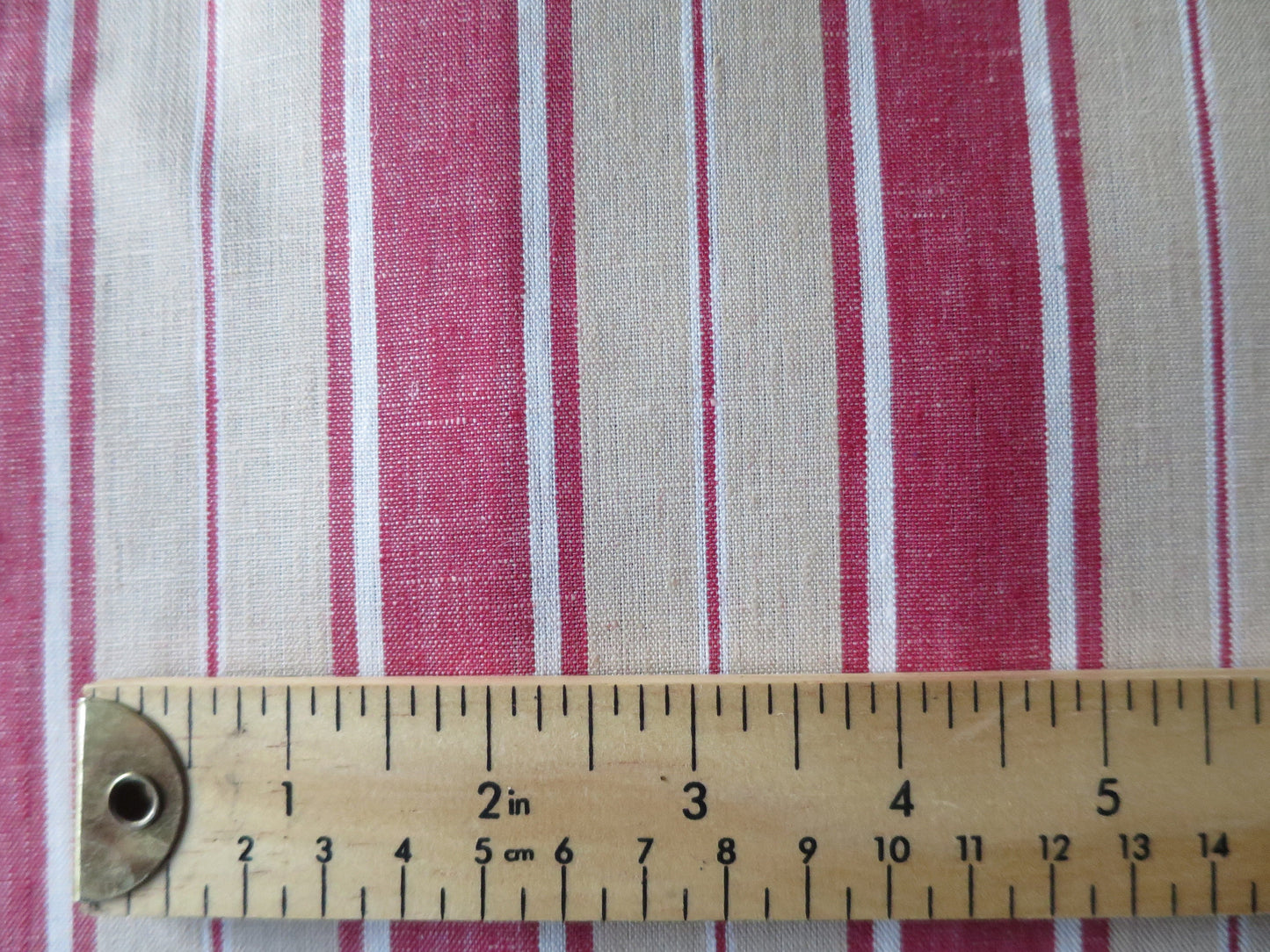 Handwoven Linen Scotch Holland Blind Fabric- Historical 1914- Red & Vanilla- by the Meter- Home Furnishings- Upholstery