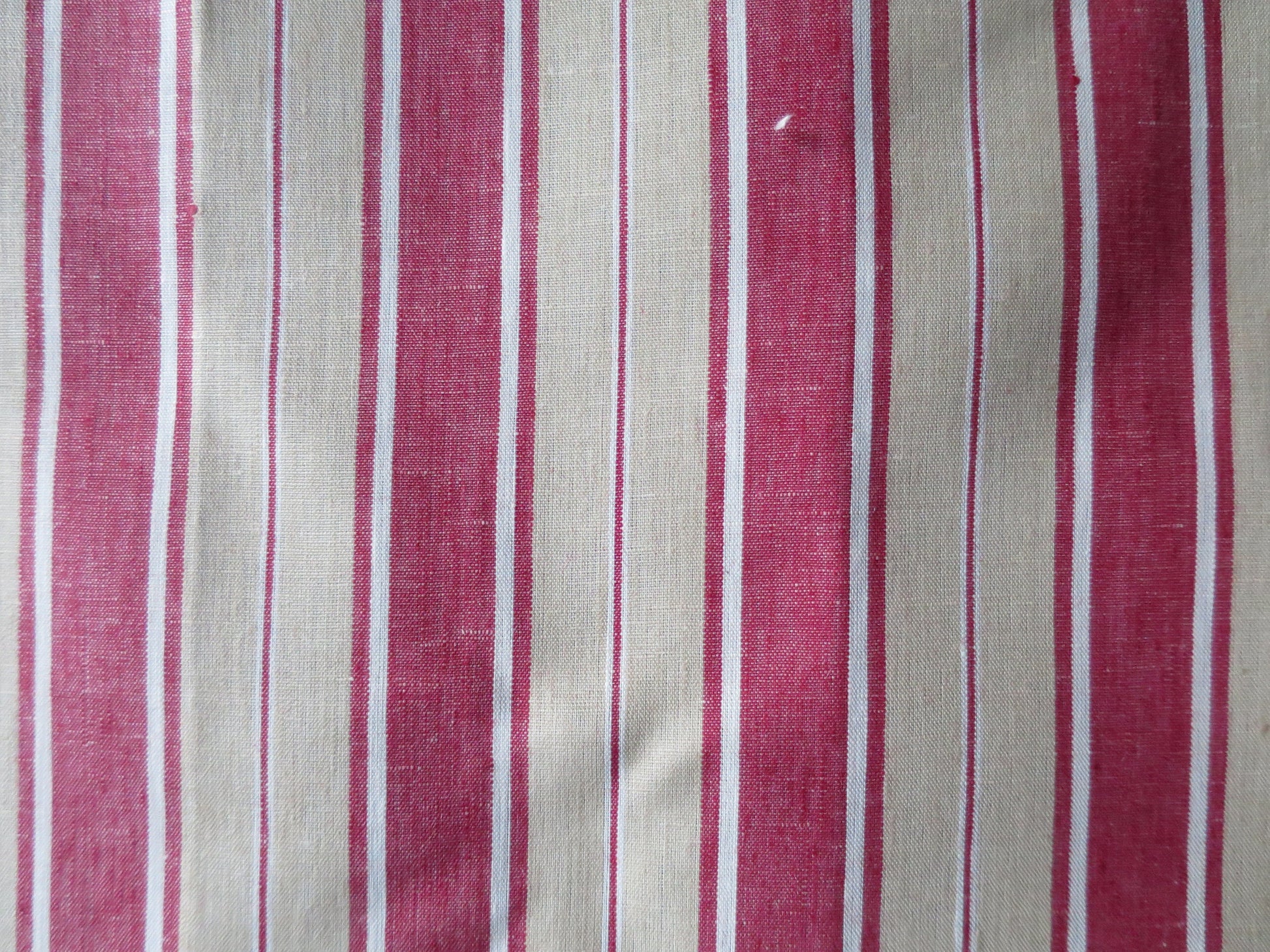 Handwoven Linen Scotch Holland Blind Fabric- Historical 1914- Red & Vanilla- by the Meter- Home Furnishings- Upholstery