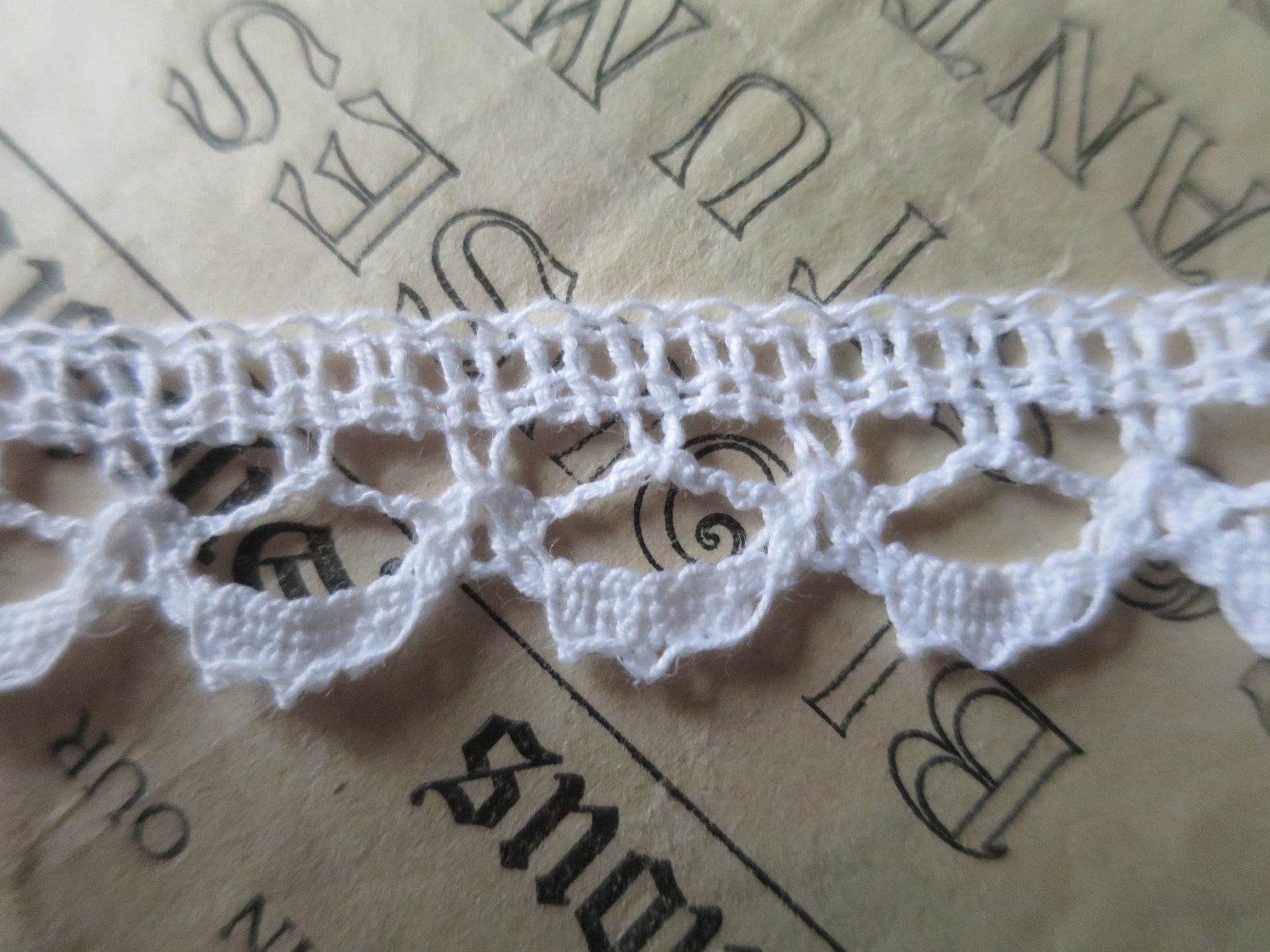 White English Nottingham Cluny Lace- Openwork Scallops- 2 cm