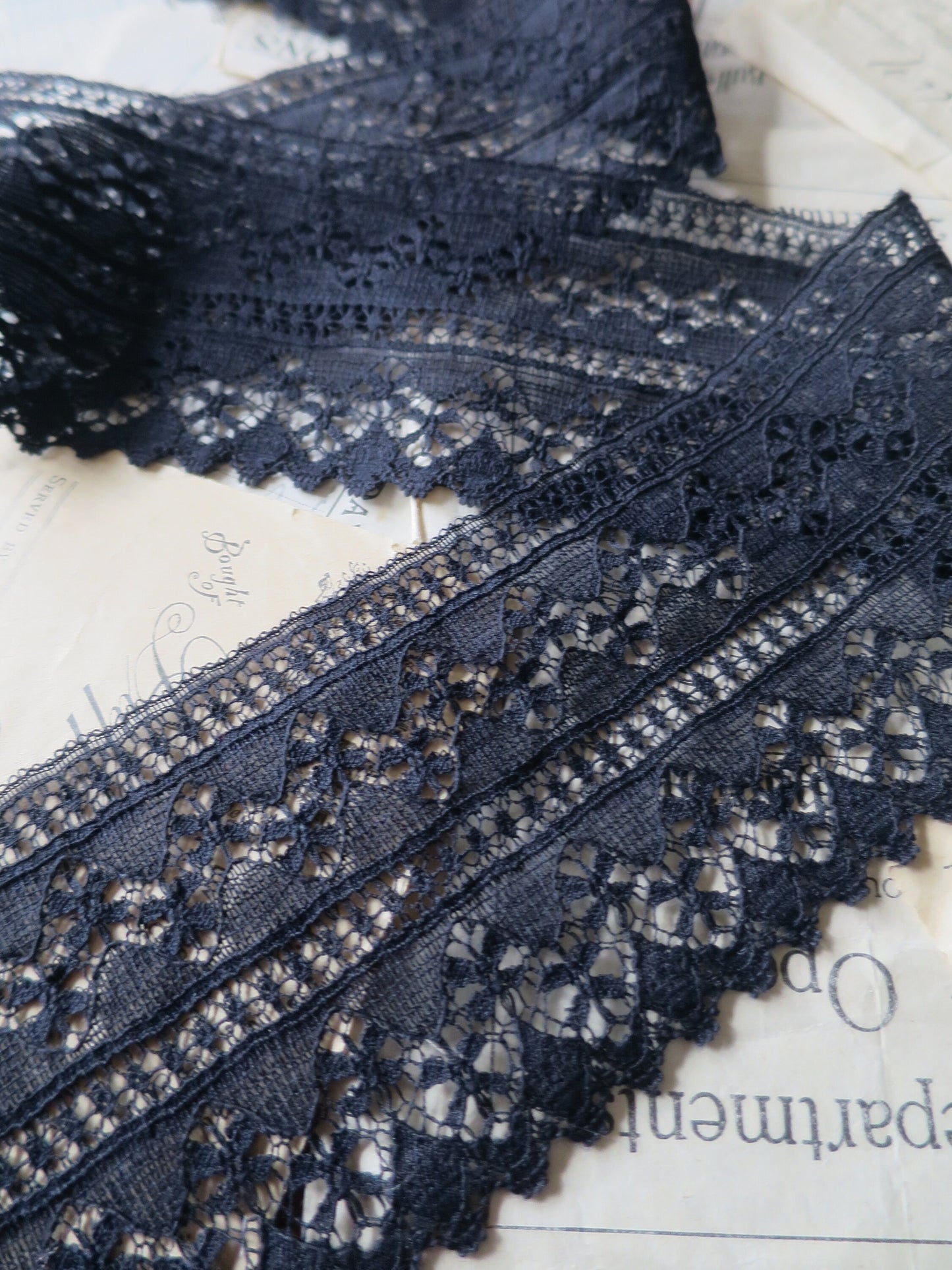 Black English Nottingham Lace- Floral Waves- 7.5 cm