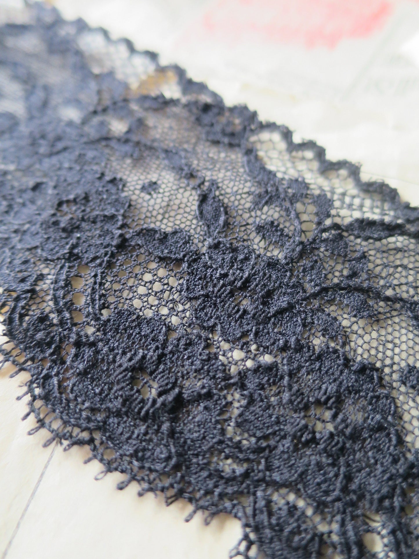 Black English Nottingham Lace- Frothy Floral Roses Swags Point Lace- 7cm