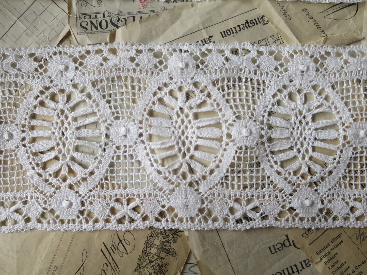 Off White English Nottingham Cluny Lace- Bedfordshire/ Le Puy Guipure- Insertion- 12 cm