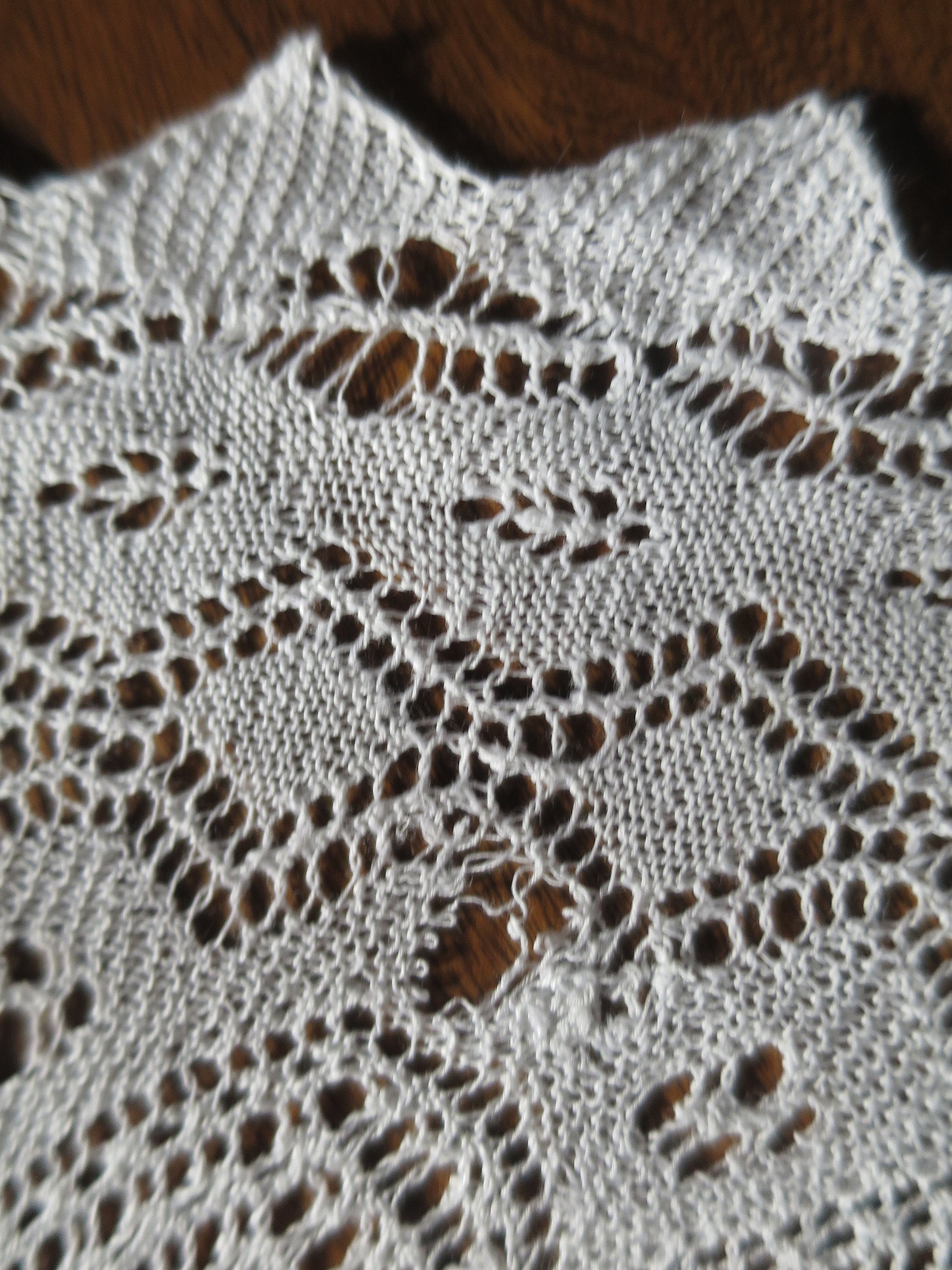 Antique Irish Linen Table Cloth- Hand Knitted Lace Edging