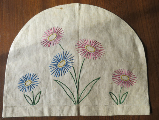 Vintage Unused Irish Linen Tea Cosy-Floral Hand Embroidery