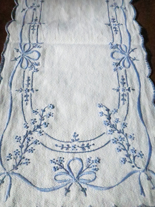 Vintage 5 Piece Dressing Table Set- Blue Floral Hand Embroidery