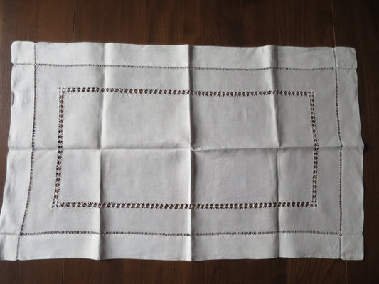 Antique Irish Linen Table Topper- Simple Drawn Thread Work