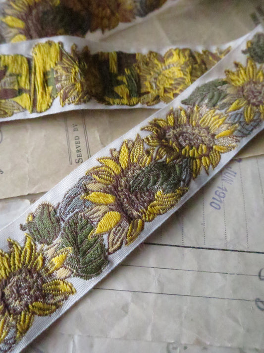 Sunflowers- 32 mm Jacquard Woven Ribbon