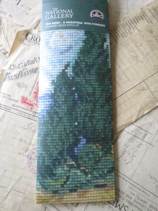 The National Gallery 'A Wheatfield with Cypresses' Van Gogh- Bookmark Cross Stitch Embroidery Kit