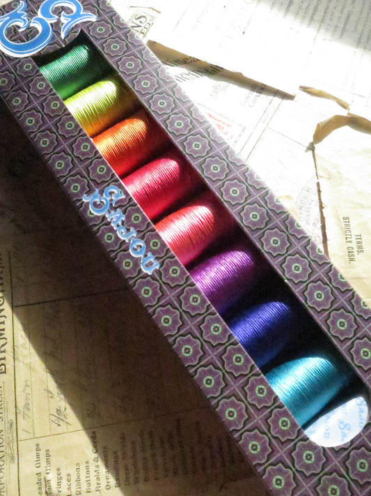 Sajou Fil au Chinois Pure Silk Perlé Thread No.30- Boxed Set 8 Spools- Bright Colours