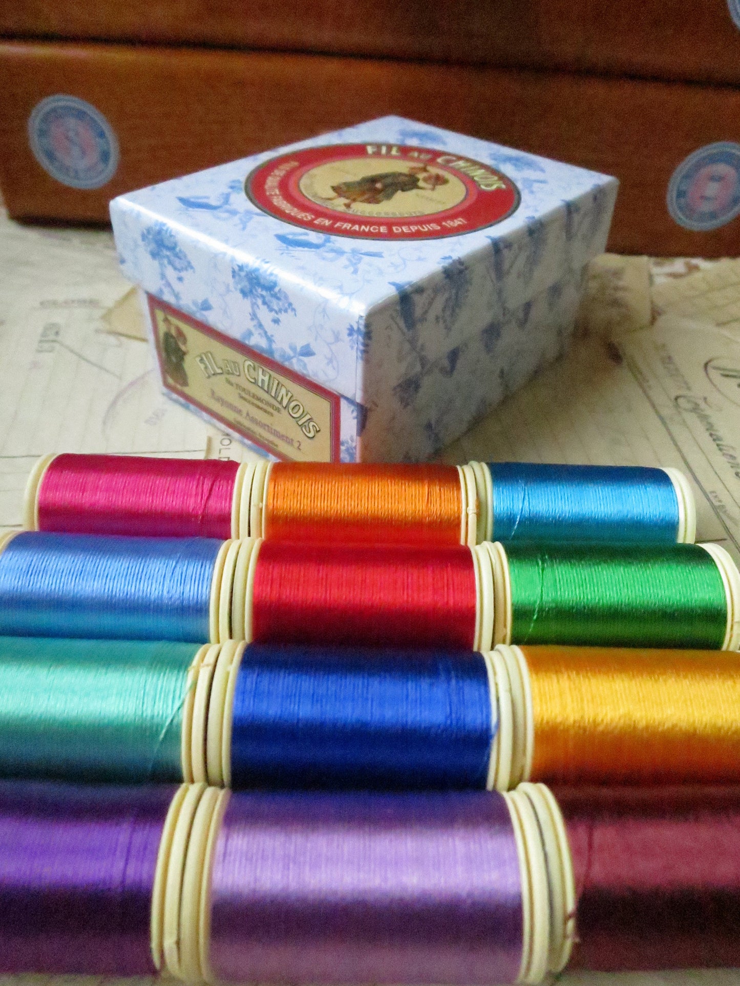 Sajou Boxed Set 12 Fil au Chinois Rayon Thread- Set No.2. Bright Tones